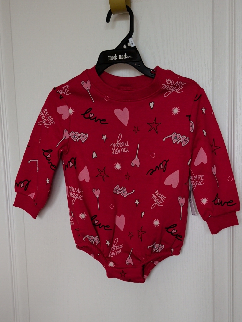 Toddler Pink-Red Heart Print One-Piece Bodysuit - Unbranded